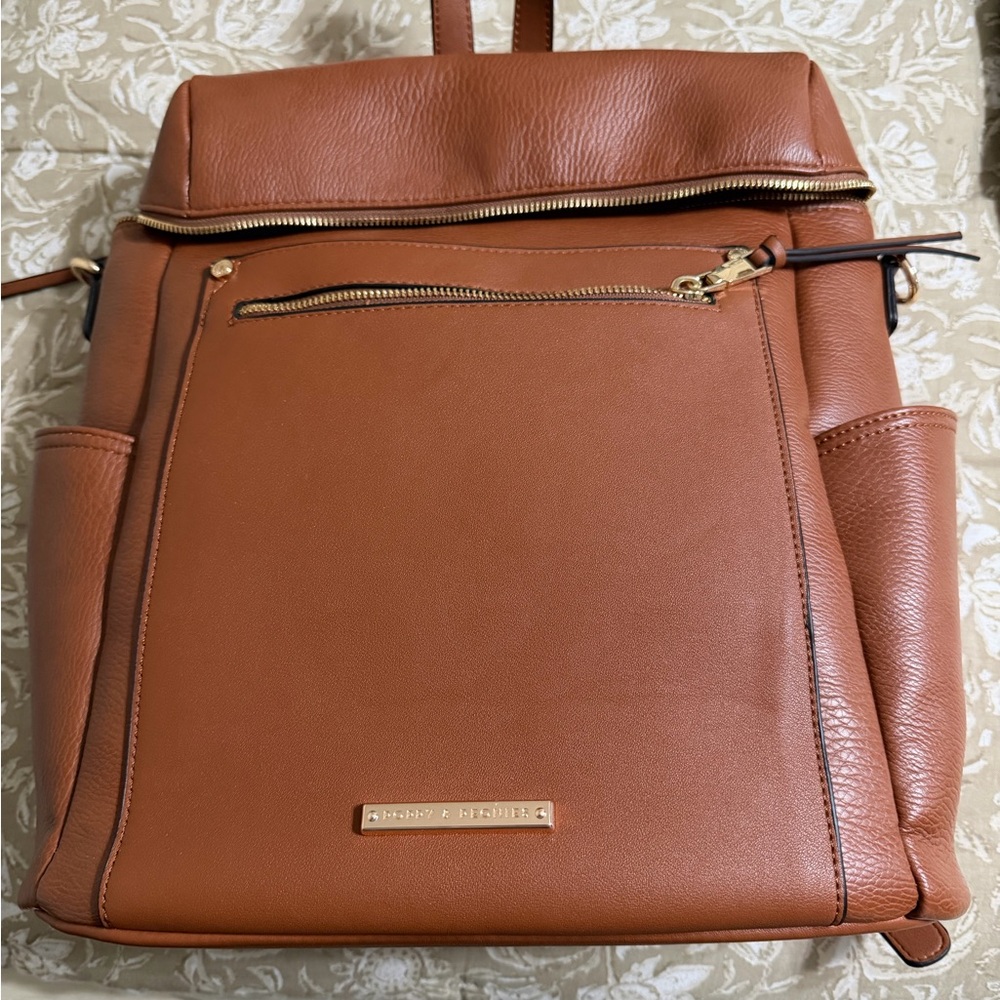 Poppy & Peonies Cognac Brown Vegan Leather Backpack